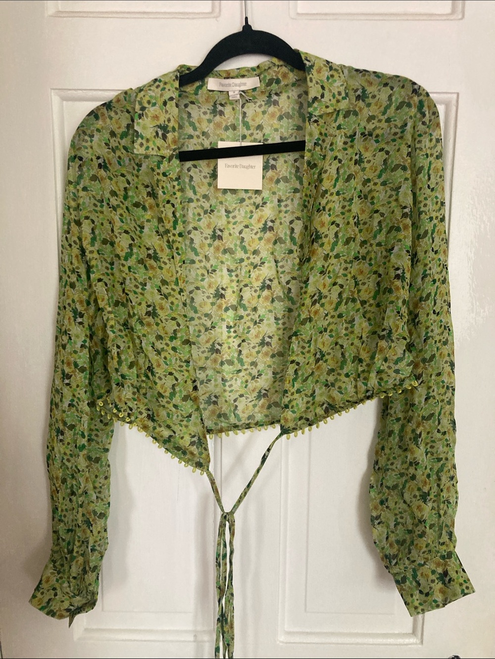 Favorite Daughter Sheer Green Floral Wrap top Blouse NWT